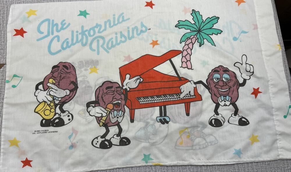 VTG One Applause 80s California Raisins Pillowcase Sham Multicolor 28" x18" 1988